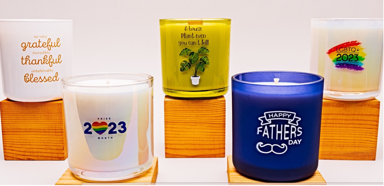 Selection of occasion jars including: 2023 Pride jar, Happy Father's Day jar, and others.